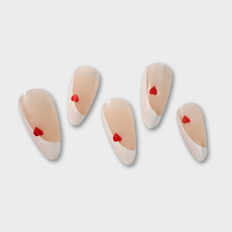 Amour nude hearts french tip press on nail set