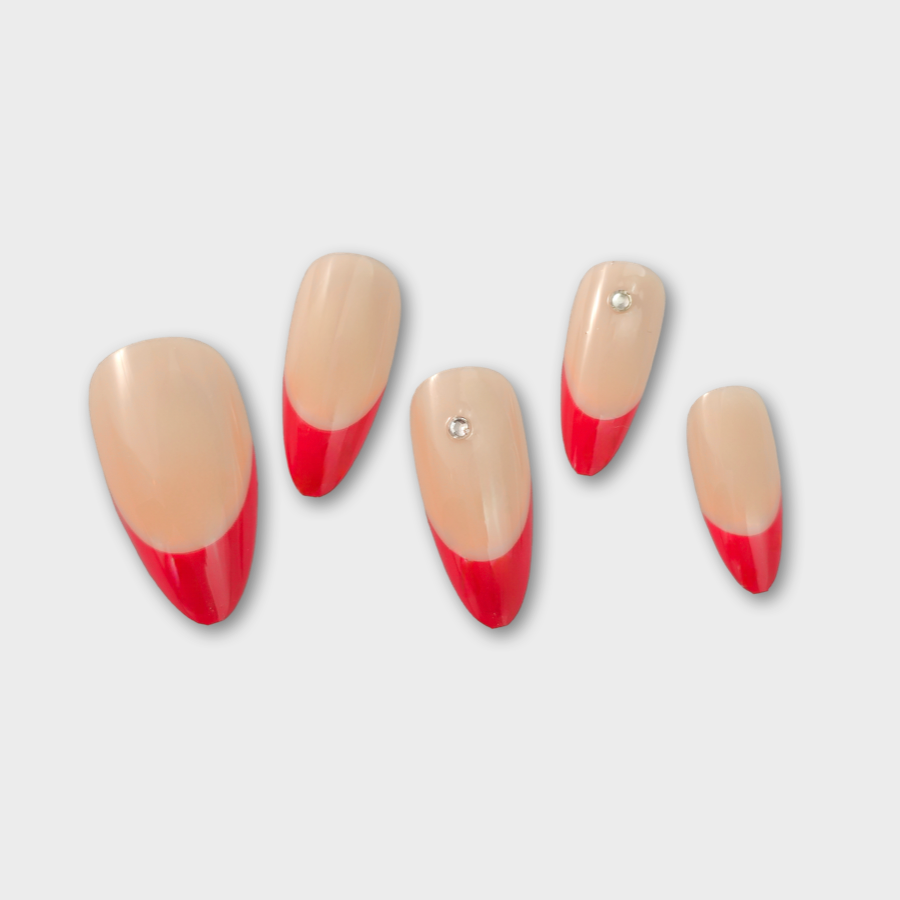 royal red french tip nude diamond nails