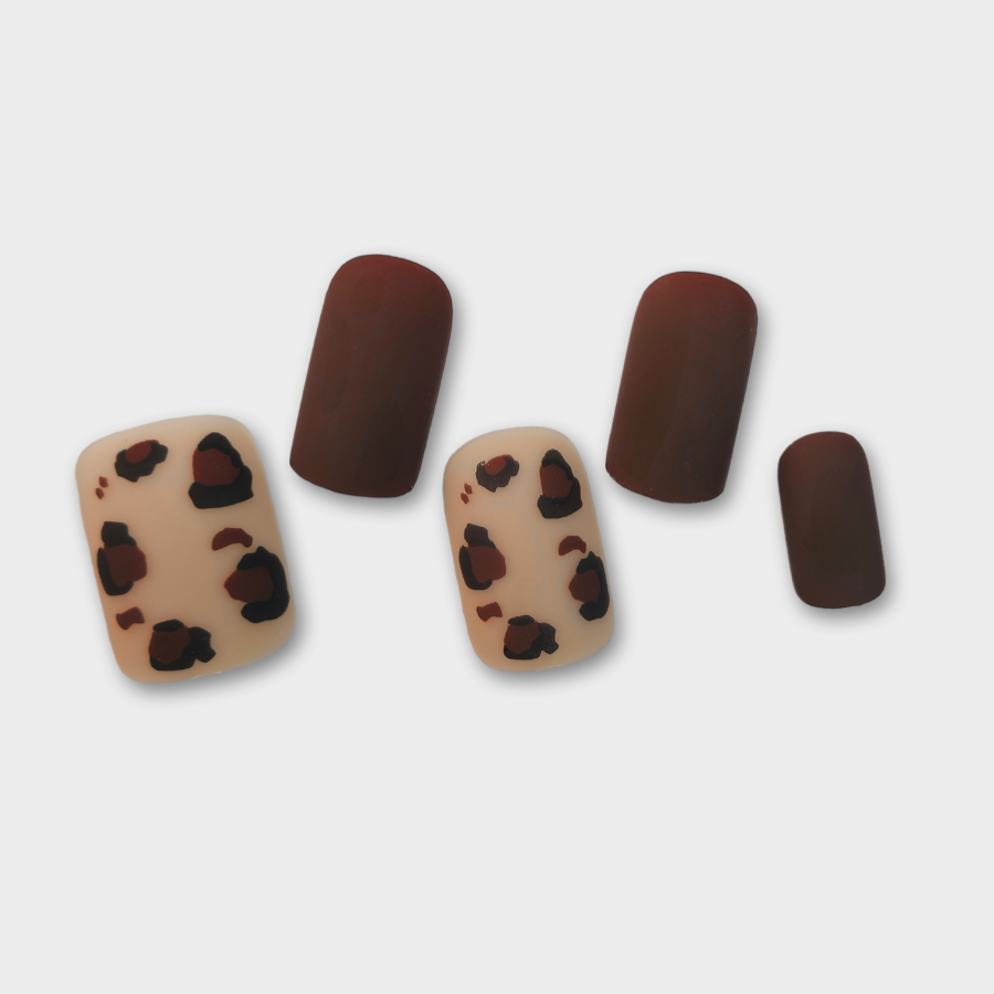 savannah brown leopard print press on nails